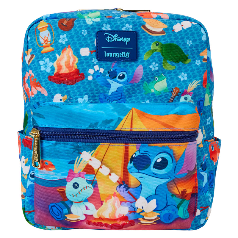 Mini Mochila cuadrada de nailon con estampado integral Stitch Camping Cuties - DISNEY LOUNGEFLY