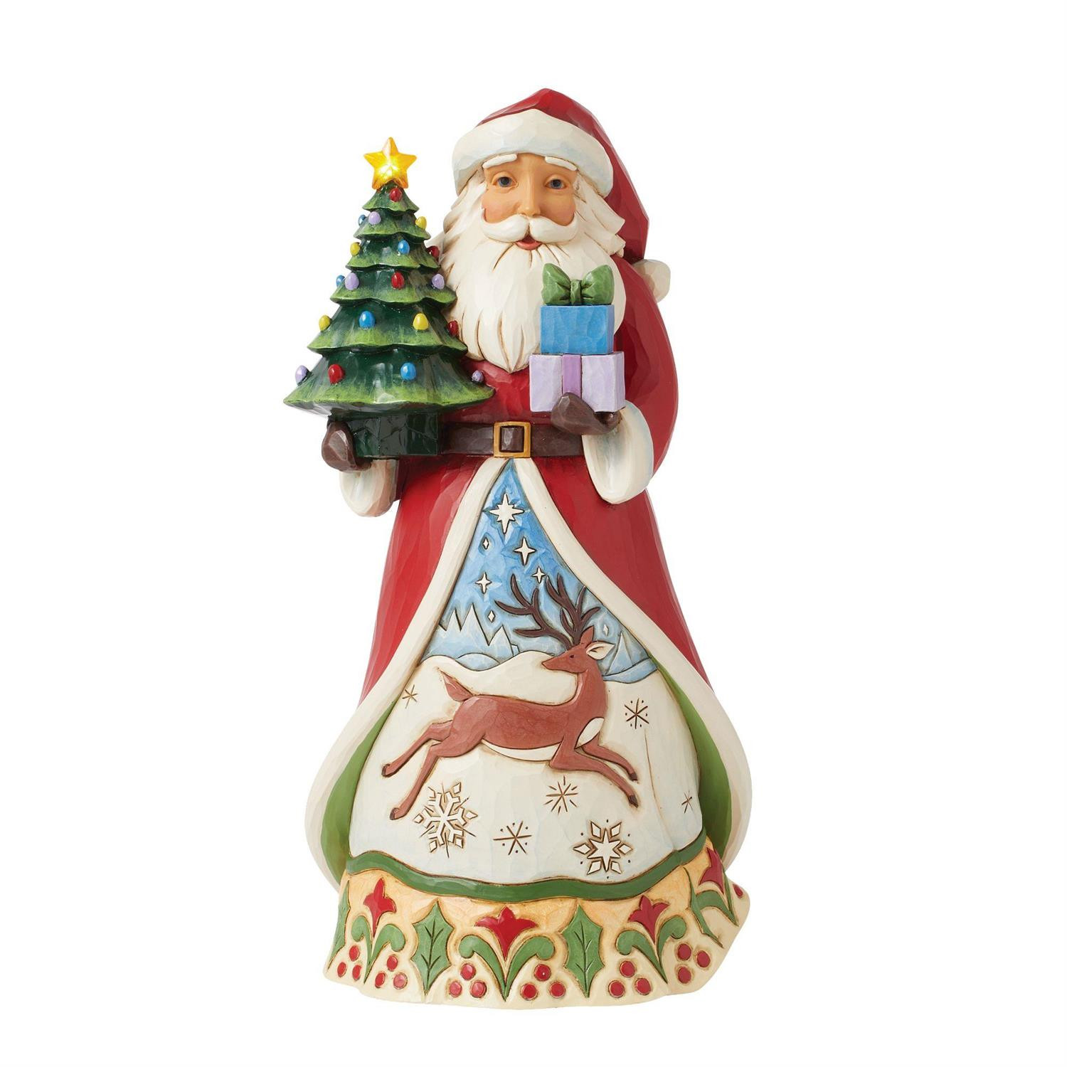 Figura de Papá Noel con árbol iluminado - JIM SHORE HEARTWOOD CREEK