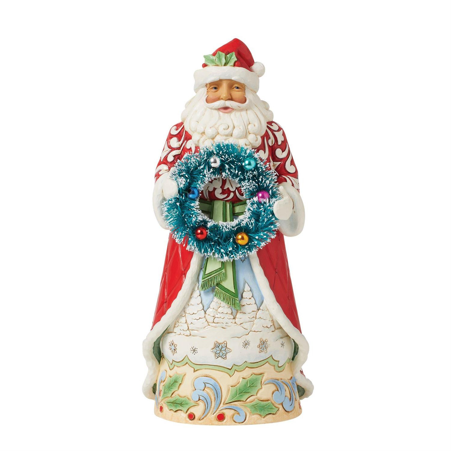 Figura Papá Noel con corona de Navidad - JIM SHORE HEARTWOOD CREEK