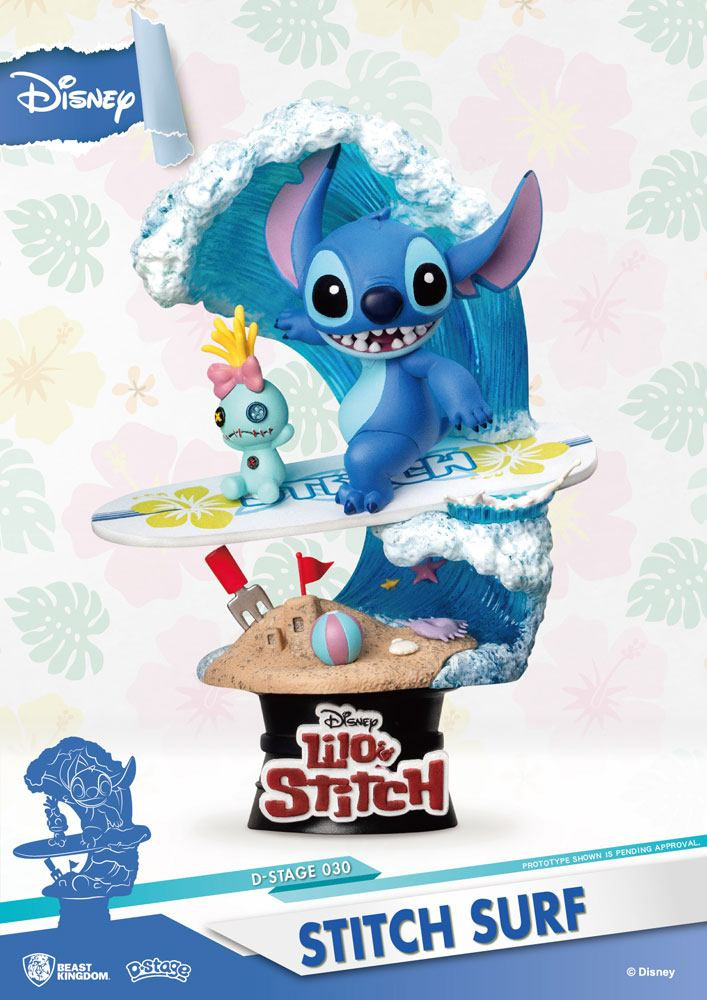 Diorama de PVC de la serie Disney Summer D-Stage Stitch Surf de 15 cm