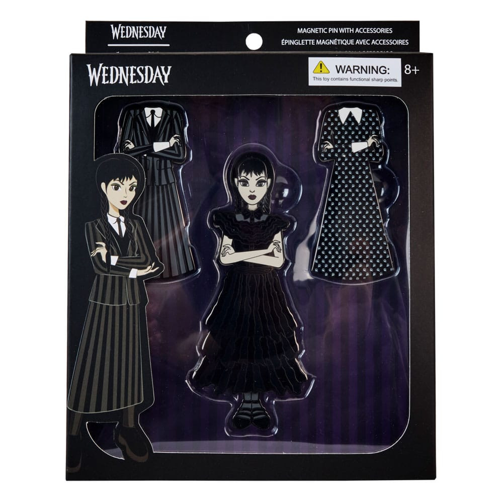 Set de 4 pins esmaltados Wednesday by Loungefly Muñeca de papel Wednesday Addams 3 cm